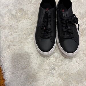 Black Leather Low-Top Sneakers with White Sole - Men